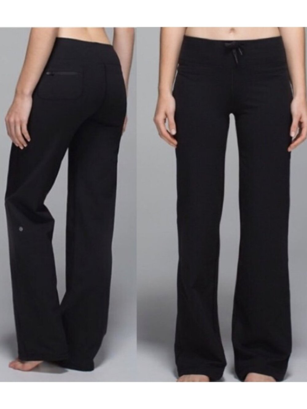 Lululemon Black Luon Mid Rise Relaxed Fit Pants w/ Cinchable Hems